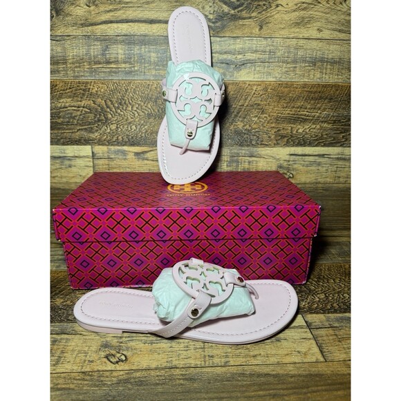 New In Box Tory Burch Miller Sandal Patent Leather Limited Edition Petunia Sz 9 - Picture 1 of 11